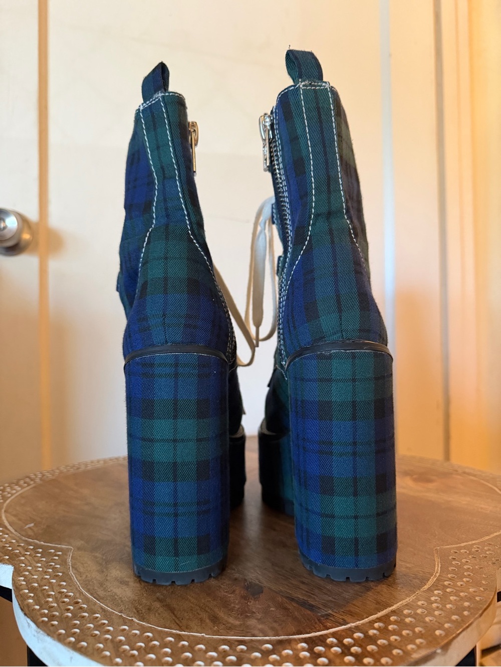 Dolls Kill Current Mood Sikk Nancy Tartan Plaid Platform Ankle O-Ring Boots - Picture 9 of 15